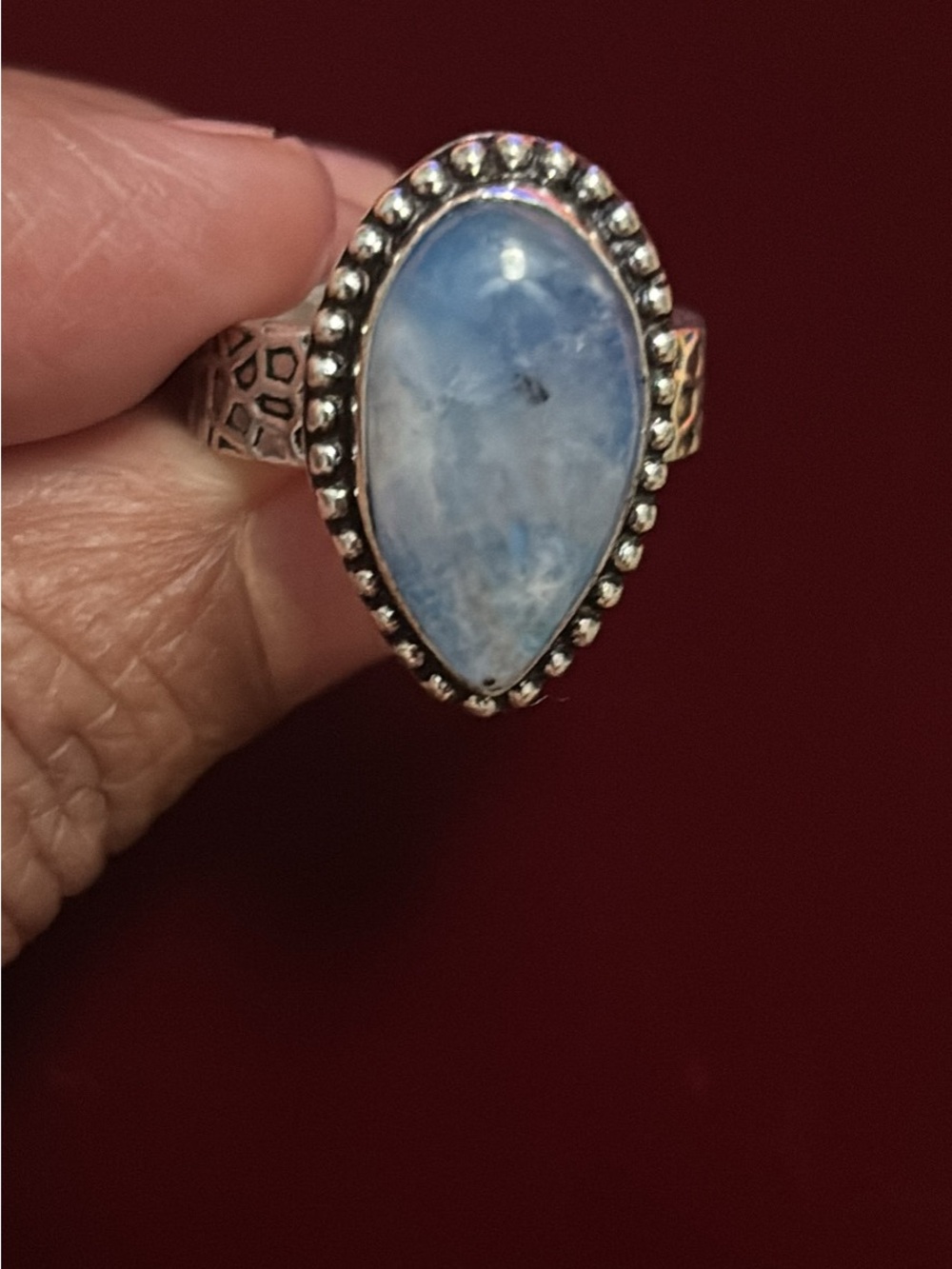 Silver Blue Moonstone Teardrop Ring Size 9